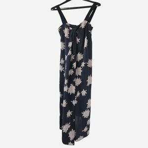 Vince 100% Silk Navy Blue Floral Asymmetrical Slip Midi Dress Size S